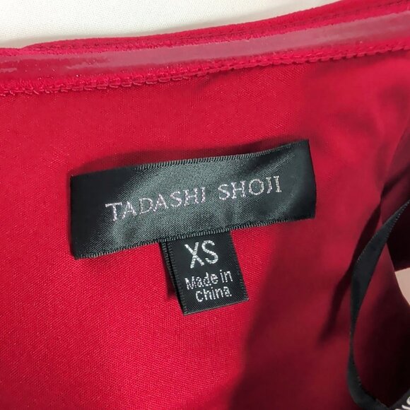 Tadashi Shoji Dress XS X Small Red Draped Bow Midi - Picture 8 of 10